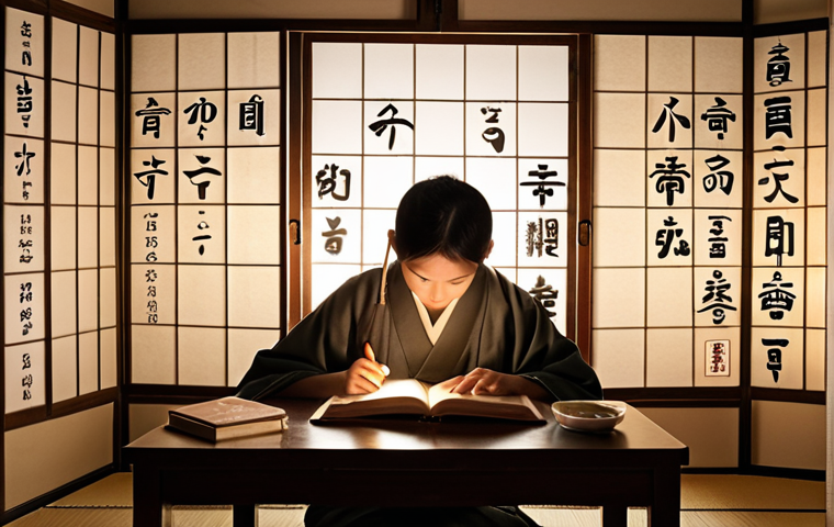 **
A determined Thai student, male or female, aged 20-25, focused on studying advanced Japanese. They are surrounded by open Japanese grammar and kanji textbooks, illustrating complex structures and intricate kanji. A subtle visual effect, like glowing lines connecting different concepts or a faint 'lightbulb' emanating from their head, signifies a breakthrough in understanding and mastery of JLPT N1/N2 level content. The setting is a cozy study space with warm, focused lighting, hinting at Japanese aesthetics in the background. Highly detailed, realistic.
2. **Prompt for
