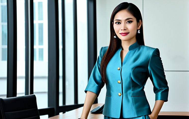 JLPT 시험과 일본어 기초 회화 병행 학습 - **A professional Thai businesswoman in a modern office in Bangkok, wearing a modest and elegant Thai...