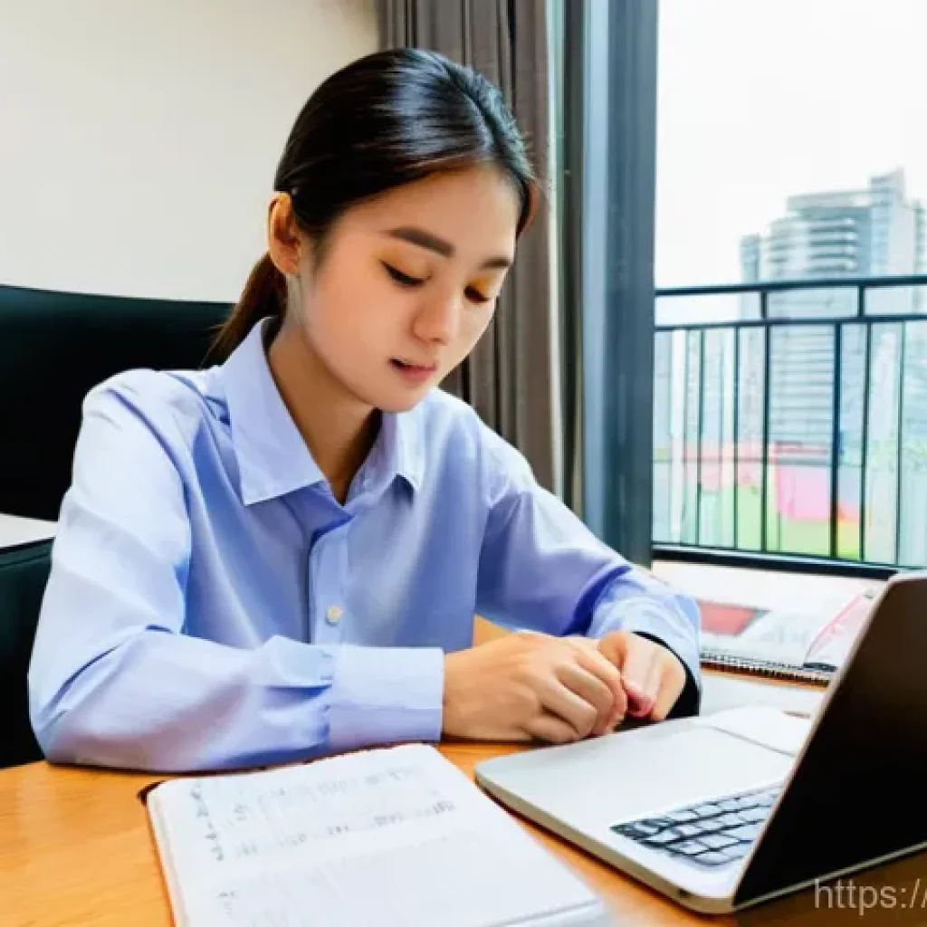 JLPT와 일본 내 유학생을 위한 학습 가이드 - **Prompt:** A focused young Thai woman, in her early twenties, is deeply engrossed in studying for t...