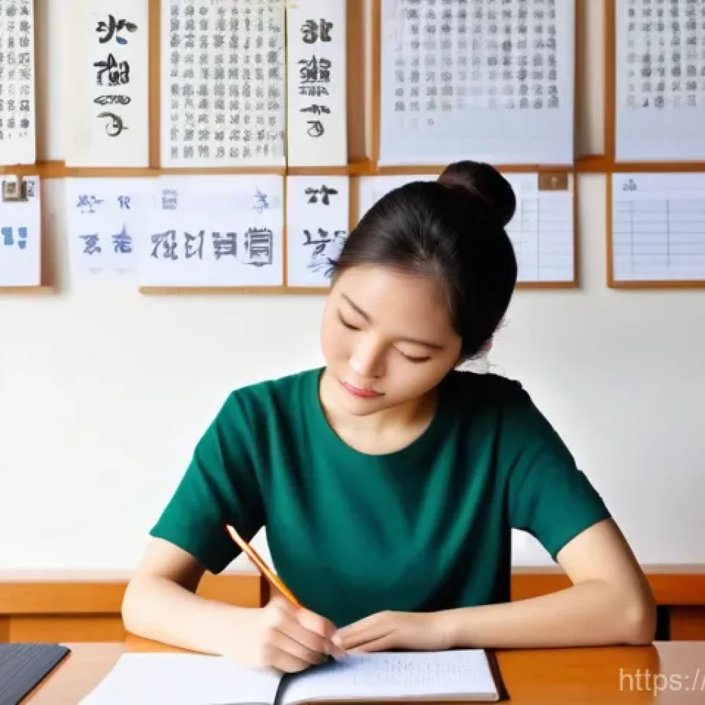 JLPT와 일본 내 직무와의 학문적 연계 - **A determined young Thai female student in her early 20s, with a focused expression, sits at a clea...