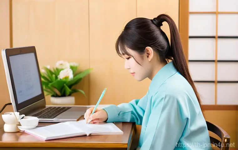 JLPT 취득 후 일본 내 아카데미 설립 사례 - **Prompt 1: Dedicated JLPT N1/N2 Study Session**
    A focused and studious young Thai woman, in her...