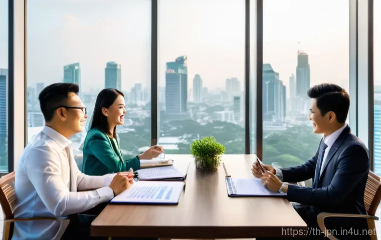 JLPT 자격증을 활용한 비즈니스 회의 성공 사례 - **Prompt: "A vibrant, modern office meeting room in Bangkok, Thailand. A diverse group of profession...