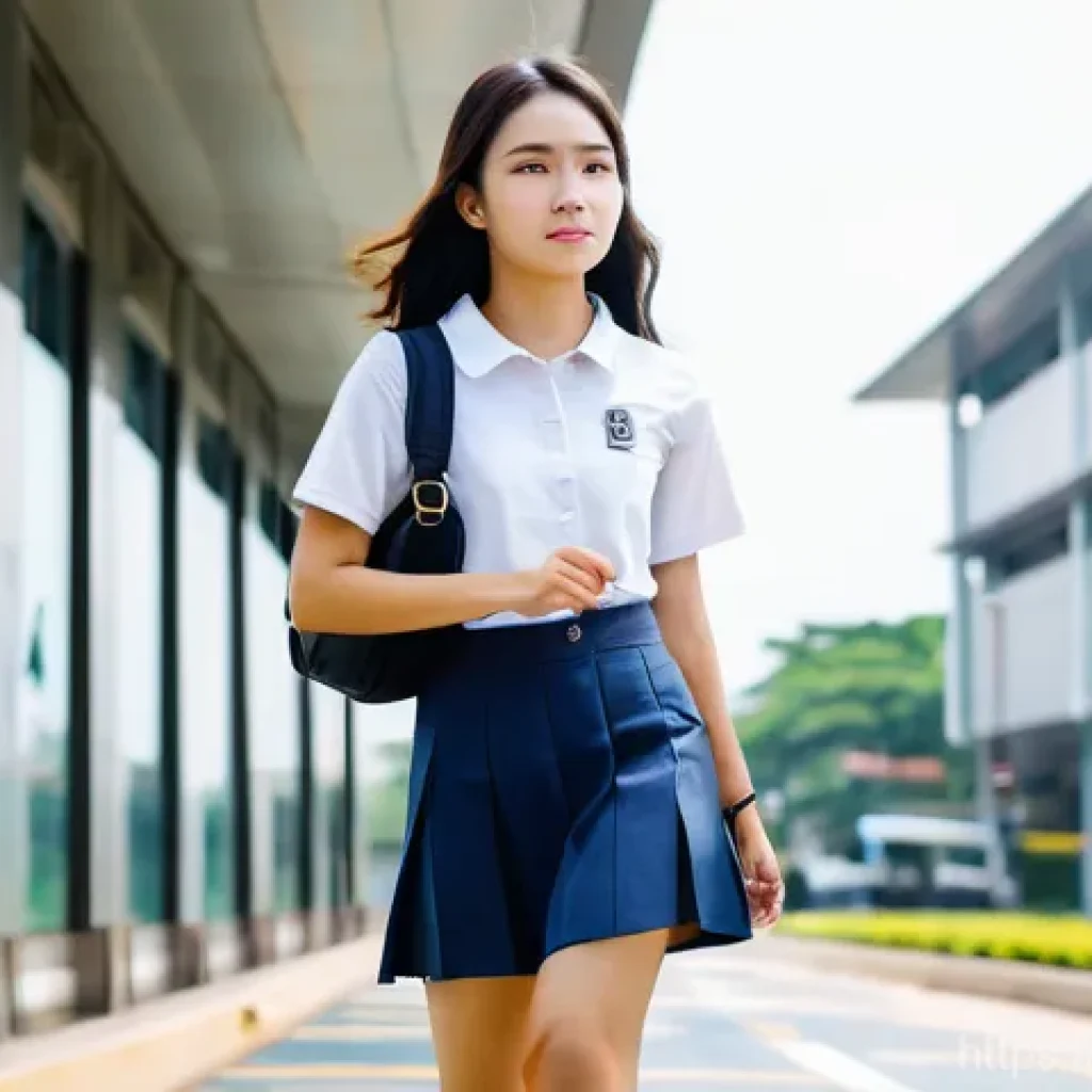 JLPT 시험 장소와 준비물 체크리스트 - **Prompt:** A young Thai student, appearing calm and focused, is seen walking purposefully towards t...