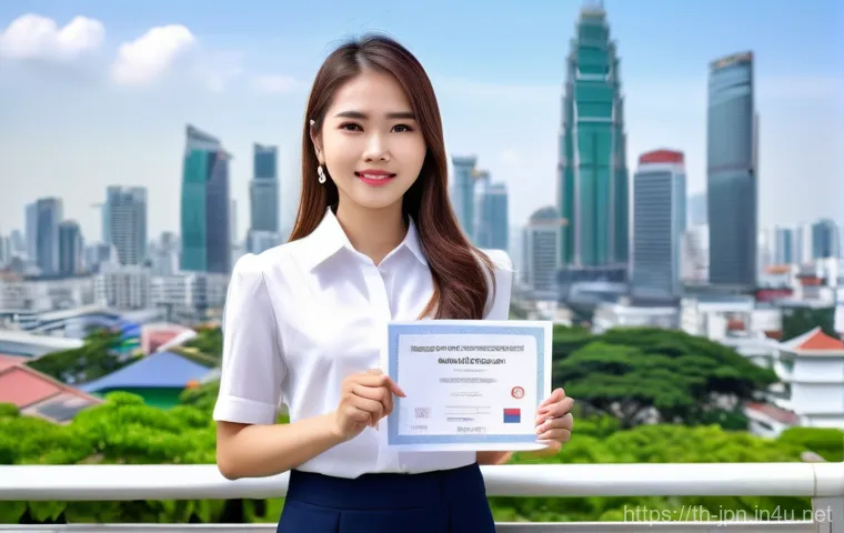 JLPT 시험 후 연봉협상에서 유리한 포인트 - A confident and determined young Thai female professional, dressed in smart business casual attire, ...