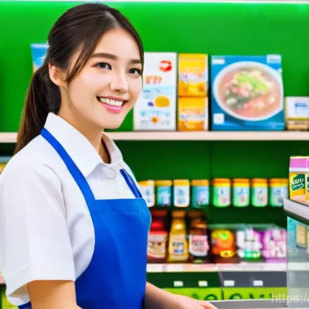 JLPT와 일본 내 직업군별 고용 기회 - **Prompt 1: Entry-Level Service in Japan**
    "A bright, cheerful young Thai woman, wearing a clean...