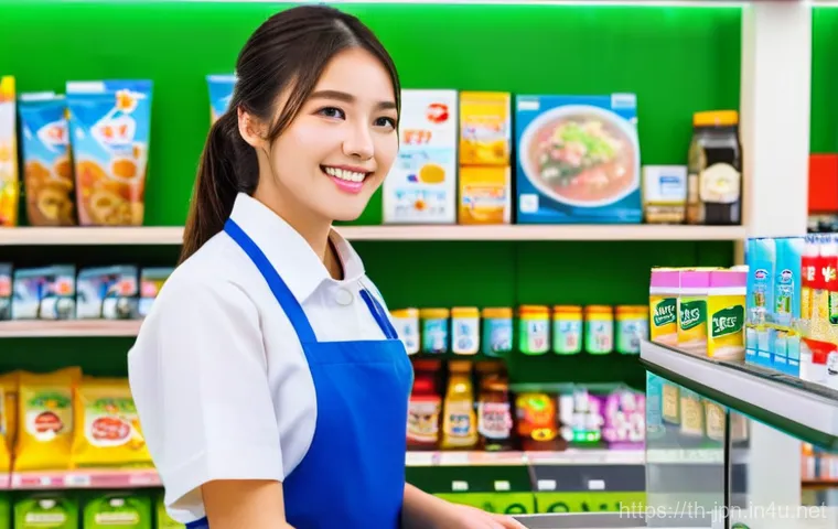 JLPT와 일본 내 직업군별 고용 기회 - **Prompt 1: Entry-Level Service in Japan**
"A bright, cheerful young Thai woman, wearing a clean...
