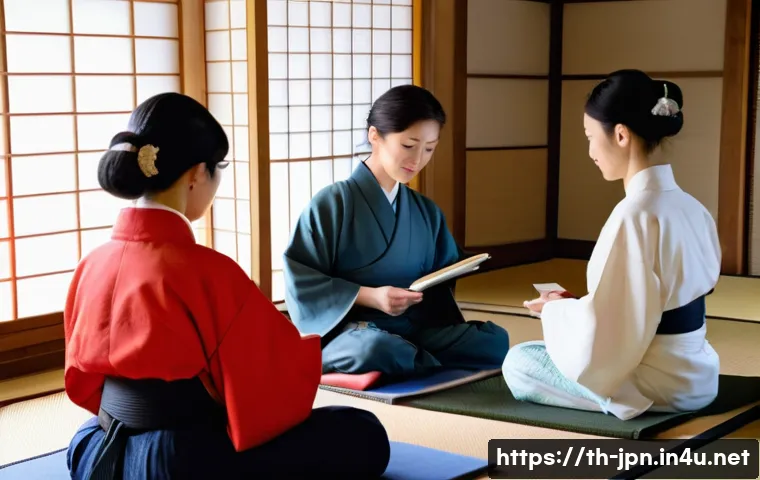 JLPT와 일본 내 관광 산업 연구 사례 - A group of diverse adult tourists with visible JLPT study materials and guidebooks, attentively part...