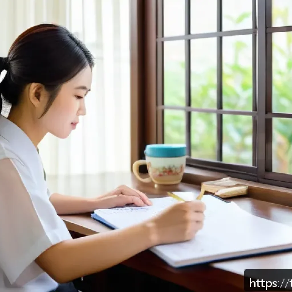 JLPT와 일본어 시험과의 연계성 분석 - A focused young Thai adult studying Japanese language at a cozy home desk, surrounded by JLPT, J.TES...