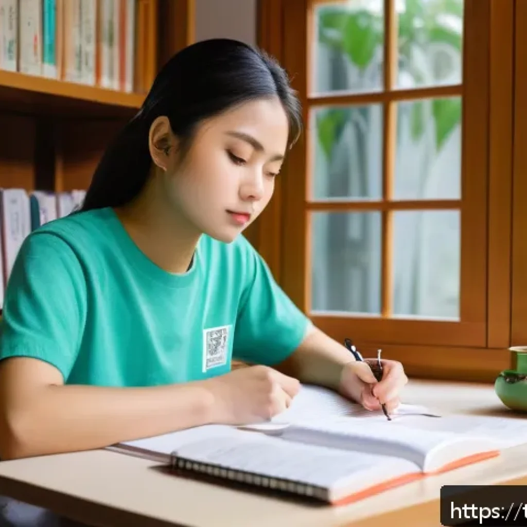 JLPT N1 실기 시험 사례 분석 - A focused young Thai student studying for the JLPT N1 exam at a cozy home desk, surrounded by Japane...