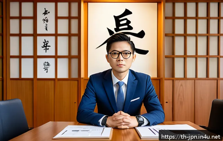 JLPT와 일본 기업 문화 적응법 - A professional Thai office worker in business attire wearing a neat suit and glasses, sitting attent...