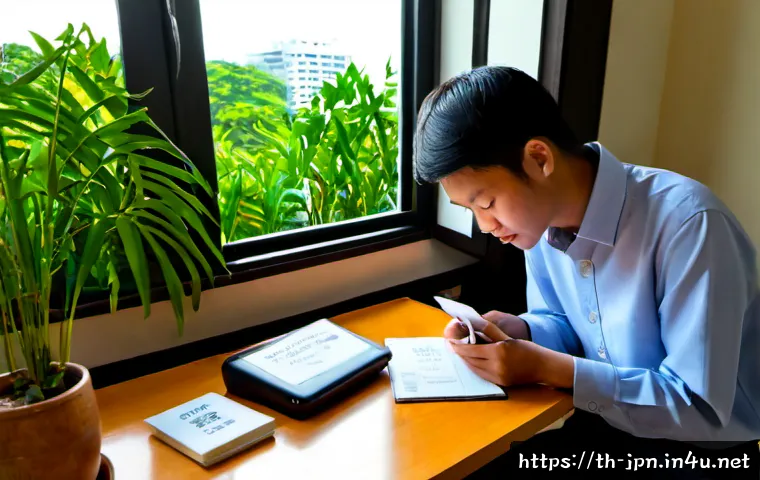 Home 30 JLPT와 일본어 기초회화 연습법 - Photorealistic Thai university student practicing Japanese beginner conversation at a tidy wooden de...